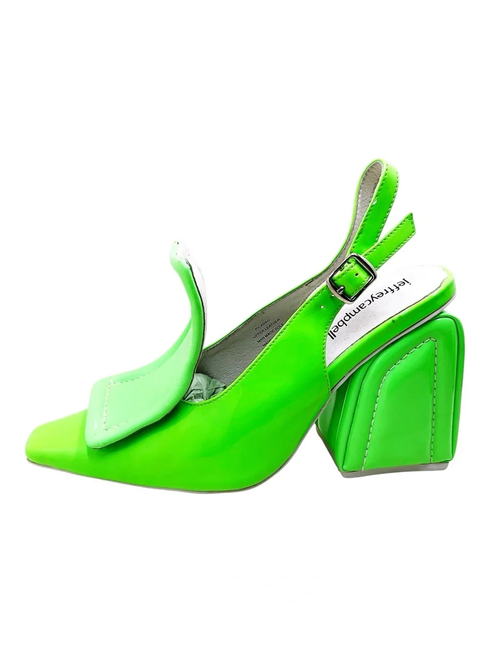 🆕{Jeffery Campbell} Picasso Neon Green Square-Toe Slingback Heels